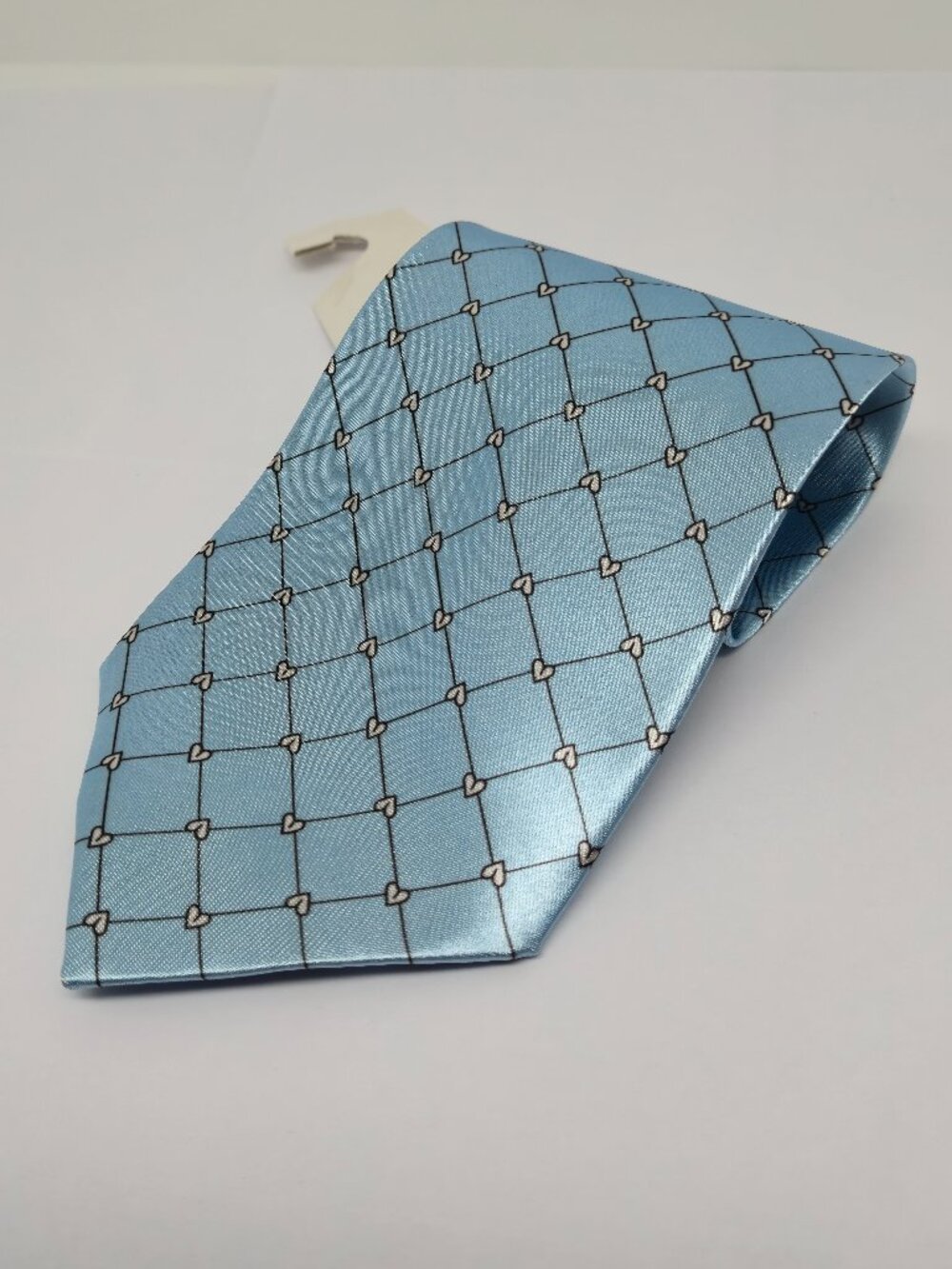 Nisen 100% Silk, Metallic Baby Blue Wide Geometric Tie, J. Tyler, New with Tag